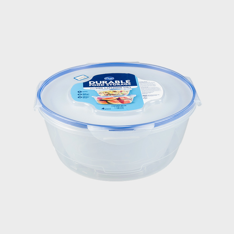 PFT006 Set di 2 contenitori per alimenti rotondi ad alta capacità in PP+TPR di livello commerciale con coperchi sovrastampati con chiusura su 4 lati