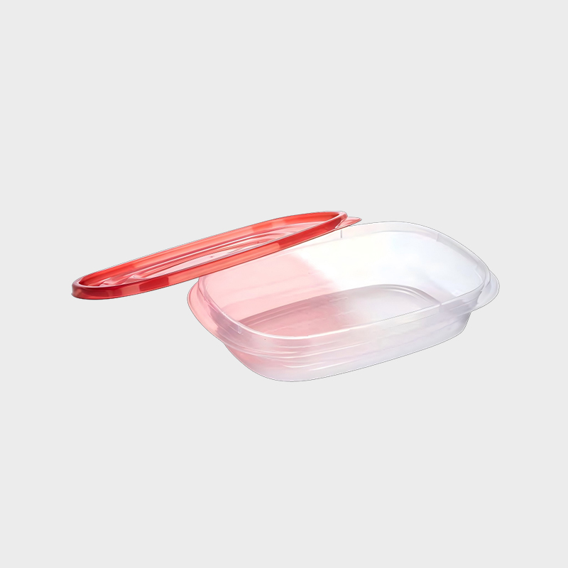 PFB017 Set di contenitori per alimenti e prodotti agricoli rettangolari in PP a profilo basso da 950 ml con coperchio rosso