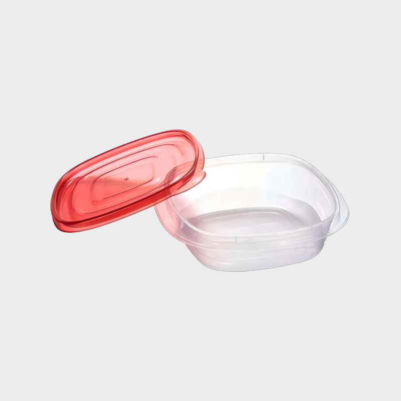 PFB018 Set di contenitori per alimenti e prodotti agricoli quadrati a microcapacità da 650 ml in PP con coperchio rosso