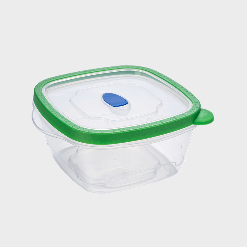PFB028 Contenitore per la conservazione degli alimenti in PP quadrato di media profondità da 1180 ml con coperchio sovrastampato verde ventilato