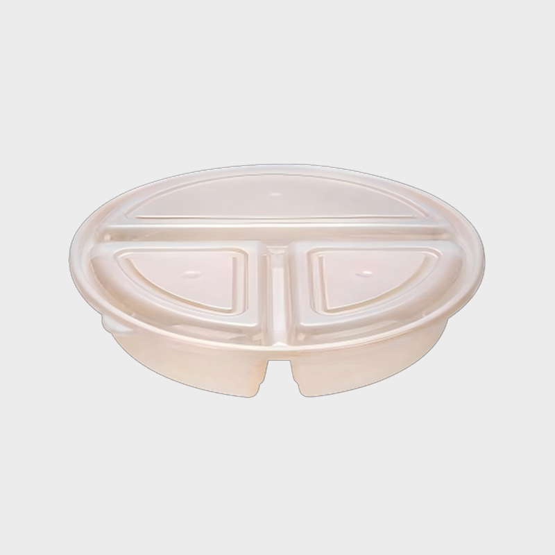 PFK004 Set di contenitori per la preparazione dei pasti usa e getta rotondi trasparenti in PP da 900 ml a 3 scomparti con coperchio